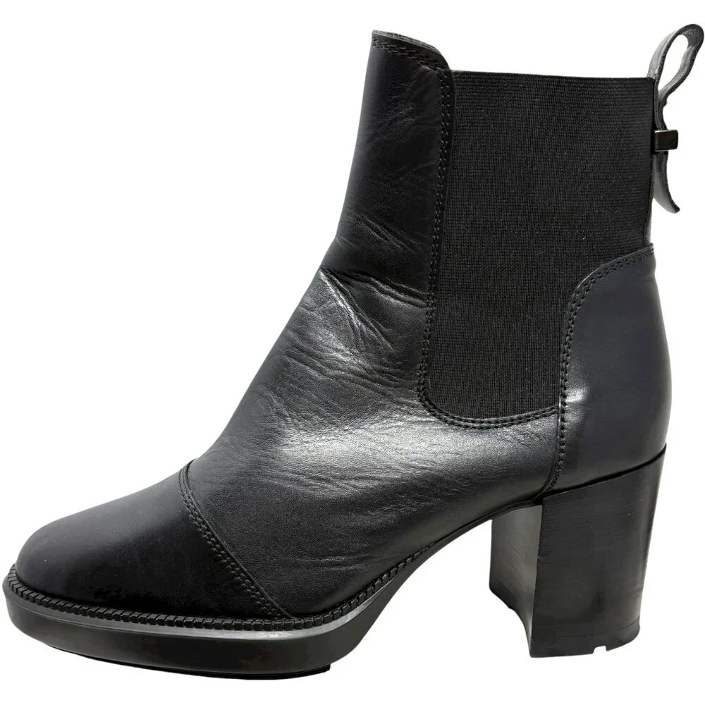Aquatalia Ivory 338781 Black Leather‎ Chunky Heel Chelsea Bootie